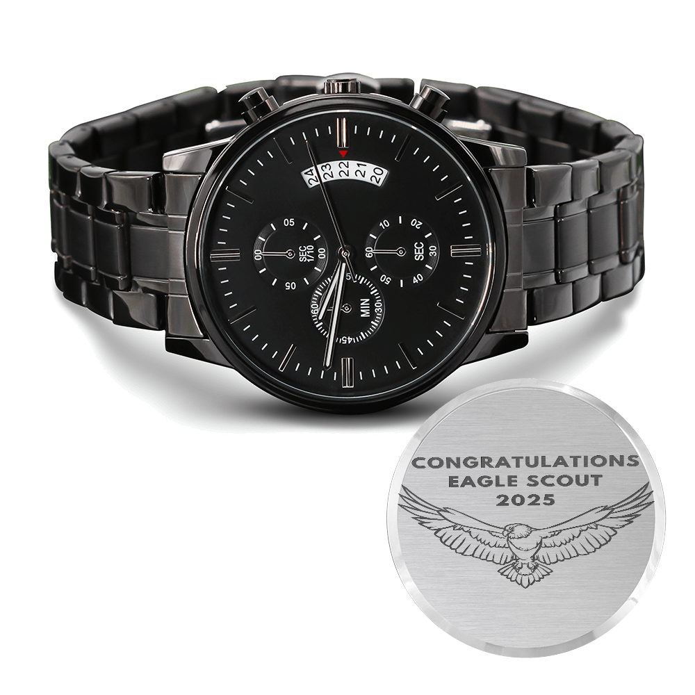 2025 Black Chronograph Watch, Eagle Scout Gift, Eagle Scout Watch, Eagle Scout Gift