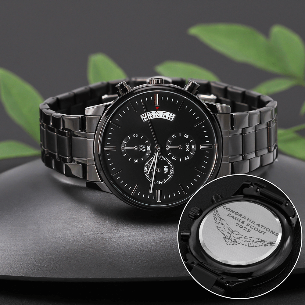 2025 Black Chronograph Watch, Eagle Scout Gift, Eagle Scout Watch, Eagle Scout Gift