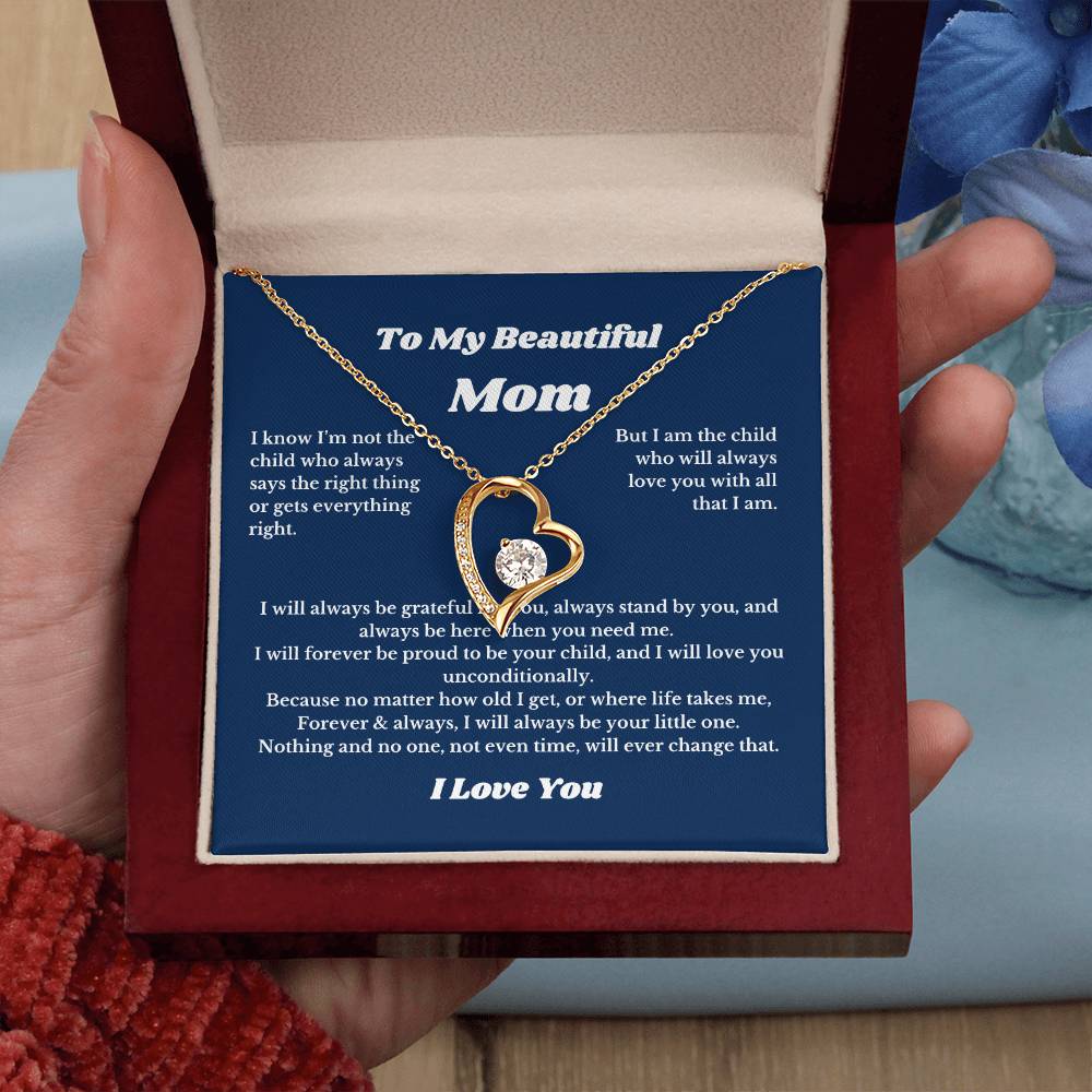 To My Beautiful Mom Heart Necklace Gift For Mothers Day, Valentines, Message Card
