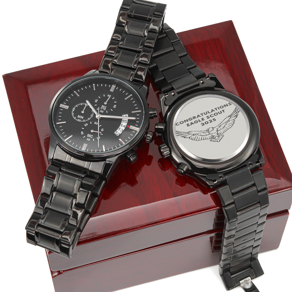 2025 Black Chronograph Watch, Eagle Scout Gift, Eagle Scout Watch, Eagle Scout Gift