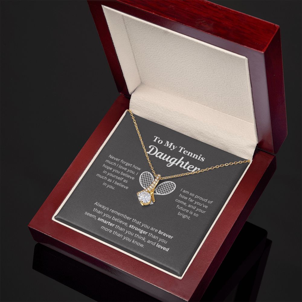 EllePendants To My Tennis Daughter Necklace, Father Daughter Necklace, Mother Daughter Necklace, Daughter Birthday, Heart Jewelry, Gold Jewelry, Interlocking Hearts, Message Card Necklace