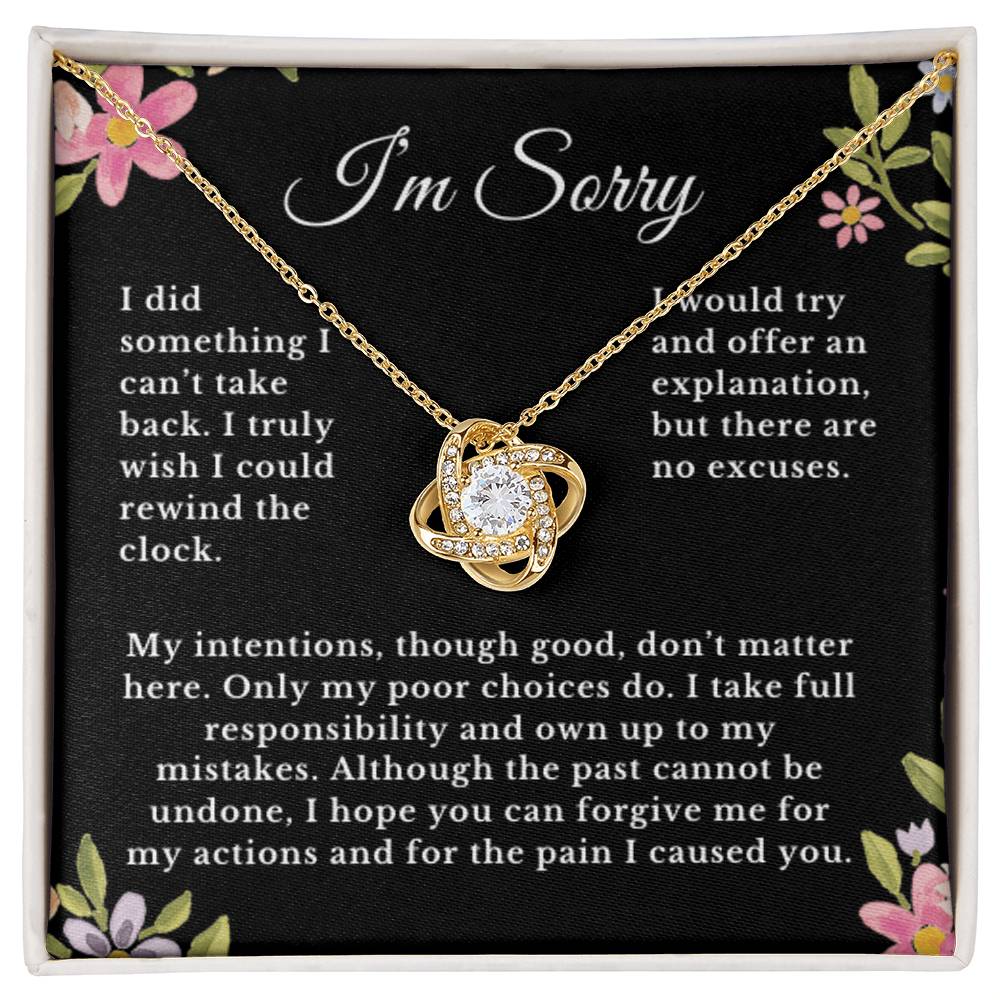 Apology Gift Necklace Message, I'm Sorry Card with Jewelry Love Knot