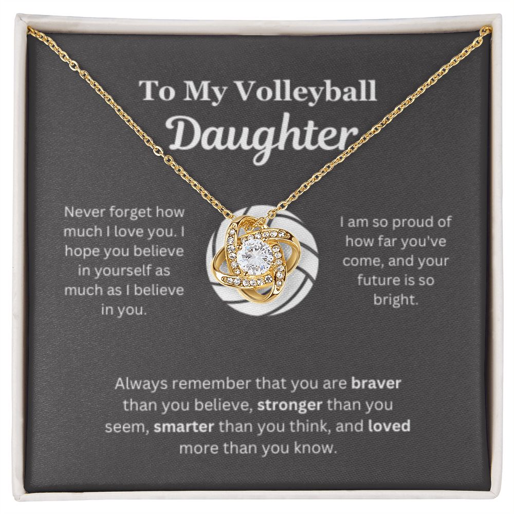 EllePendants To My Volleyball Daughter Necklace, Father Daughter Necklace, Mother Daughter Necklace, Daughter Birthday, Heart Jewelry, Gold Jewelry, Love Knot, Message Card Necklace