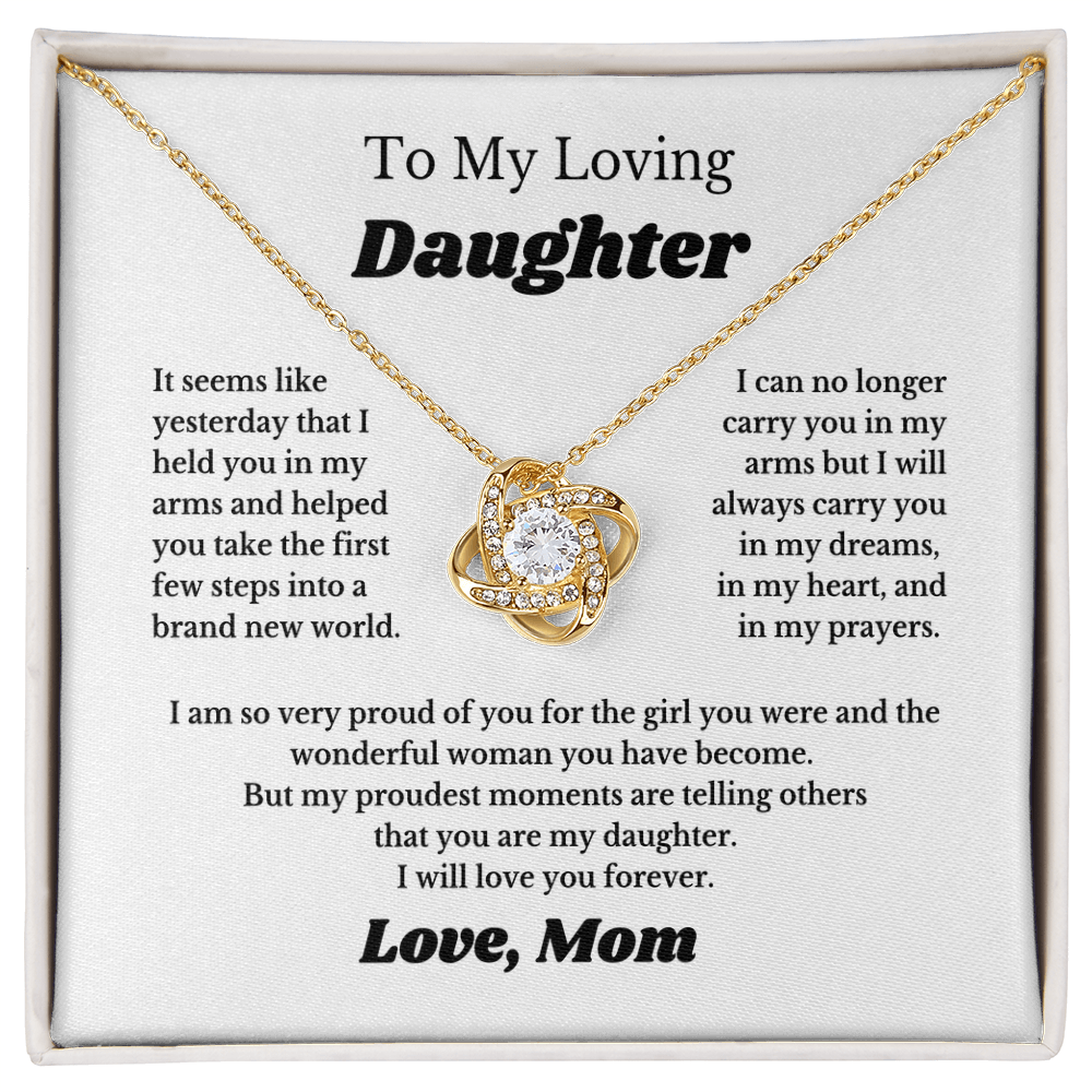 Gift For Daughter, Sterling Silver Daughter Necklace, Love Knot Pendant, Adjustable Chain, From Mom