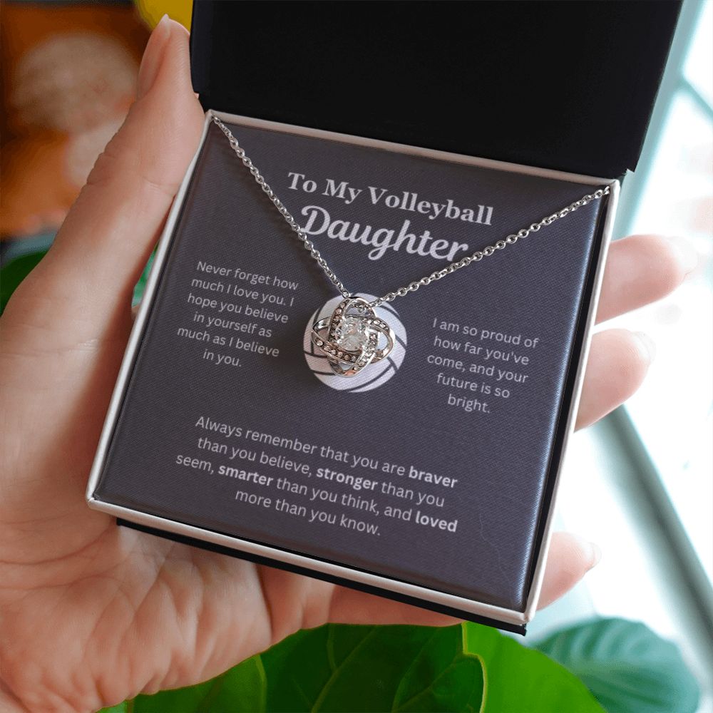 EllePendants To My Volleyball Daughter Necklace, Father Daughter Necklace, Mother Daughter Necklace, Daughter Birthday, Heart Jewelry, Gold Jewelry, Love Knot, Message Card Necklace