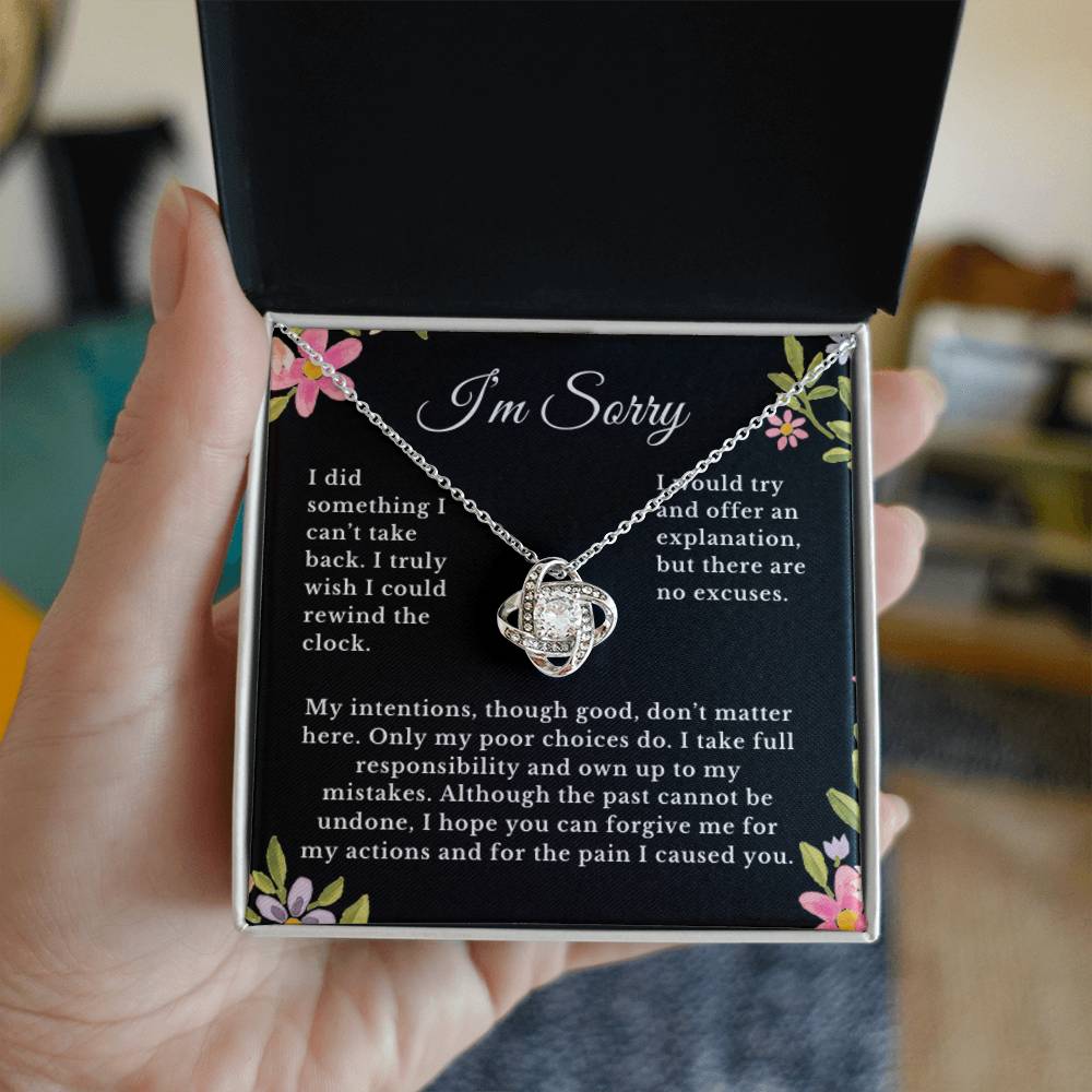 Apology Gift Necklace Message, I'm Sorry Card with Jewelry Love Knot