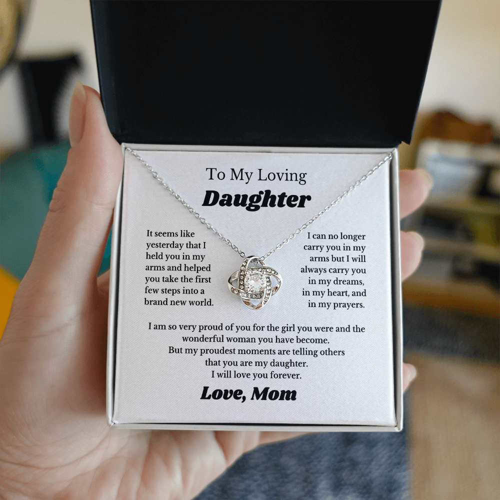 Gift For Daughter, Sterling Silver Daughter Necklace, Love Knot Pendant, Adjustable Chain, From Mom
