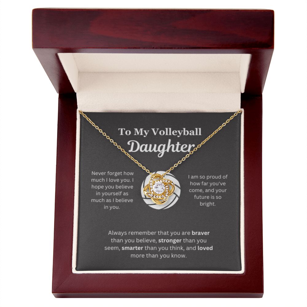 EllePendants To My Volleyball Daughter Necklace, Father Daughter Necklace, Mother Daughter Necklace, Daughter Birthday, Heart Jewelry, Gold Jewelry, Love Knot, Message Card Necklace