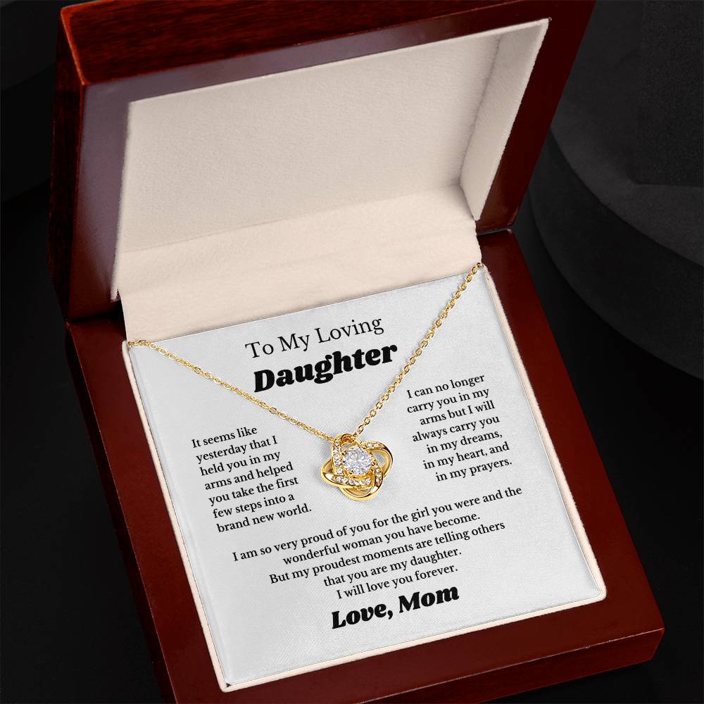 Gift For Daughter, Sterling Silver Daughter Necklace, Love Knot Pendant, Adjustable Chain, From Mom