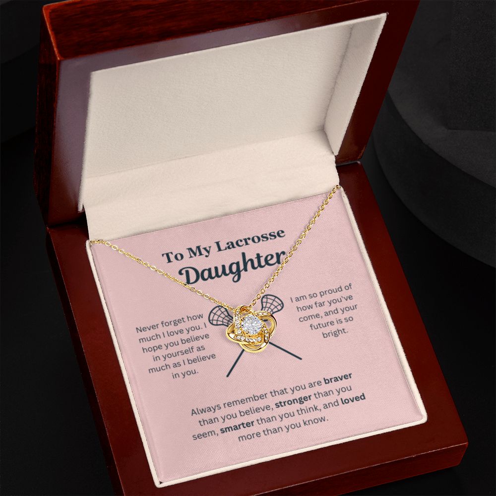 EllePendants To My Lacrosse Daughter Necklace, Father Daughter Necklace, Mother Daughter Necklace, Daughter Birthday, Heart Jewelry, Gold Jewelry, Love Knot, Message Card Necklace