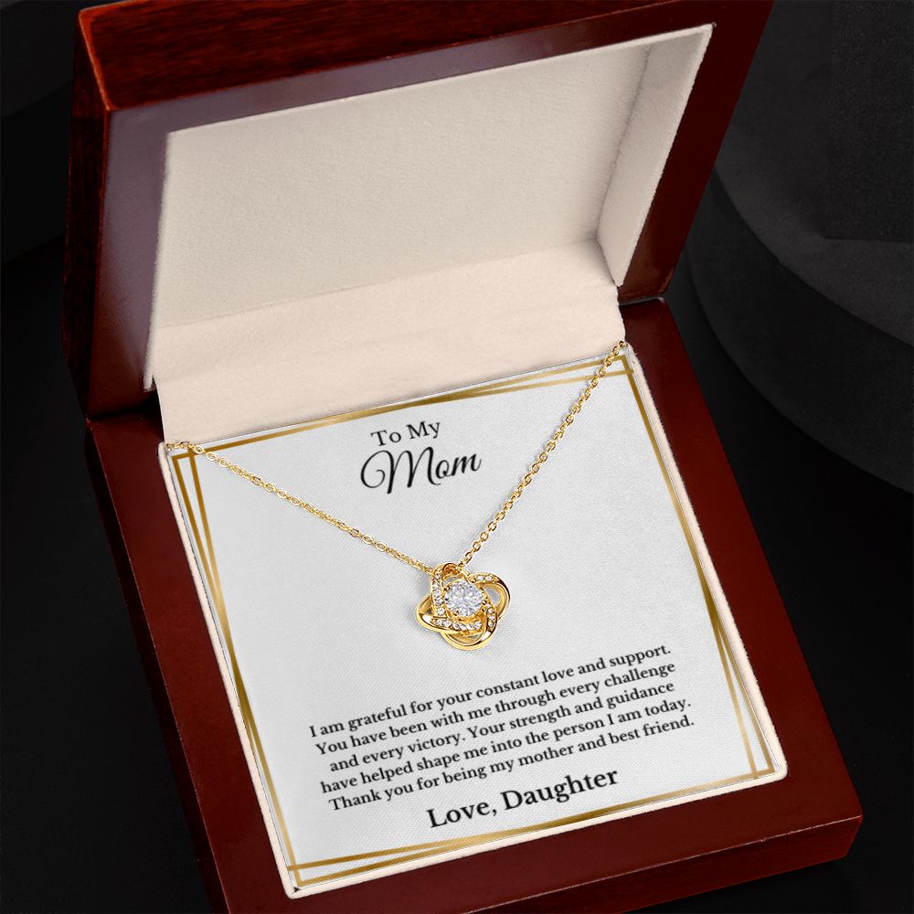 Love Knot, To Mom From Daughter Message Card Necklace, Mom Birthday Jewelry To Mom From Daughter Gifts, Mom Mother's Day Gifts From Daughter