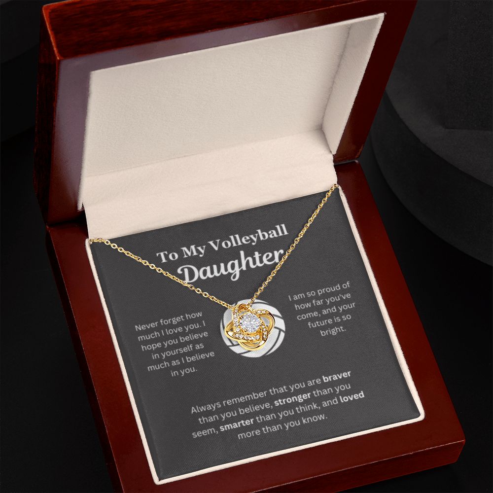 EllePendants To My Volleyball Daughter Necklace, Father Daughter Necklace, Mother Daughter Necklace, Daughter Birthday, Heart Jewelry, Gold Jewelry, Love Knot, Message Card Necklace