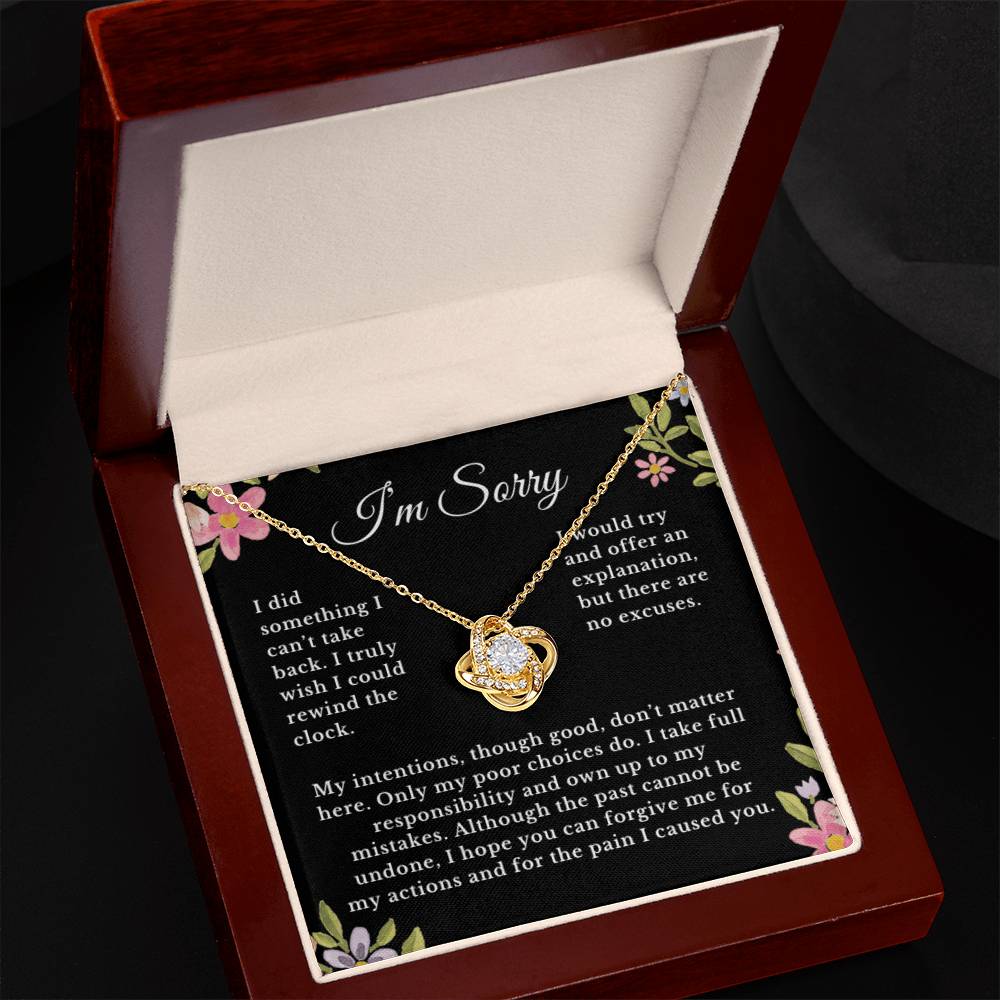 Apology Gift Necklace Message, I'm Sorry Card with Jewelry Love Knot