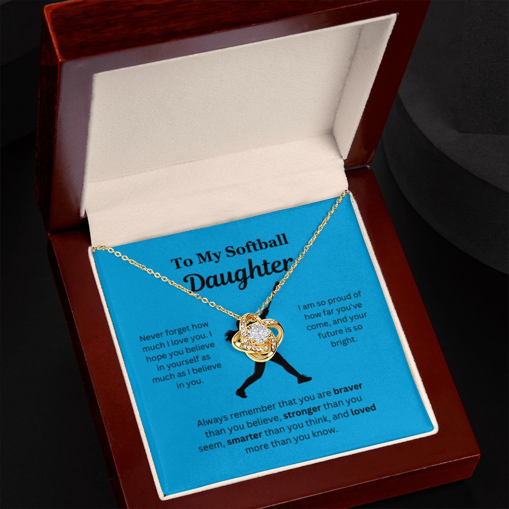 EllePendants To My Softball Daughter Necklace, Father Daughter Necklace, Mother Daughter Necklace, Daughter Birthday, Heart Jewelry, Gold Jewelry, Love Knot, Message Card Necklace