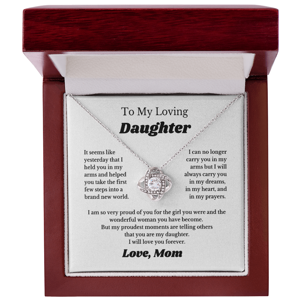 Gift For Daughter, Sterling Silver Daughter Necklace, Love Knot Pendant, Adjustable Chain, From Mom