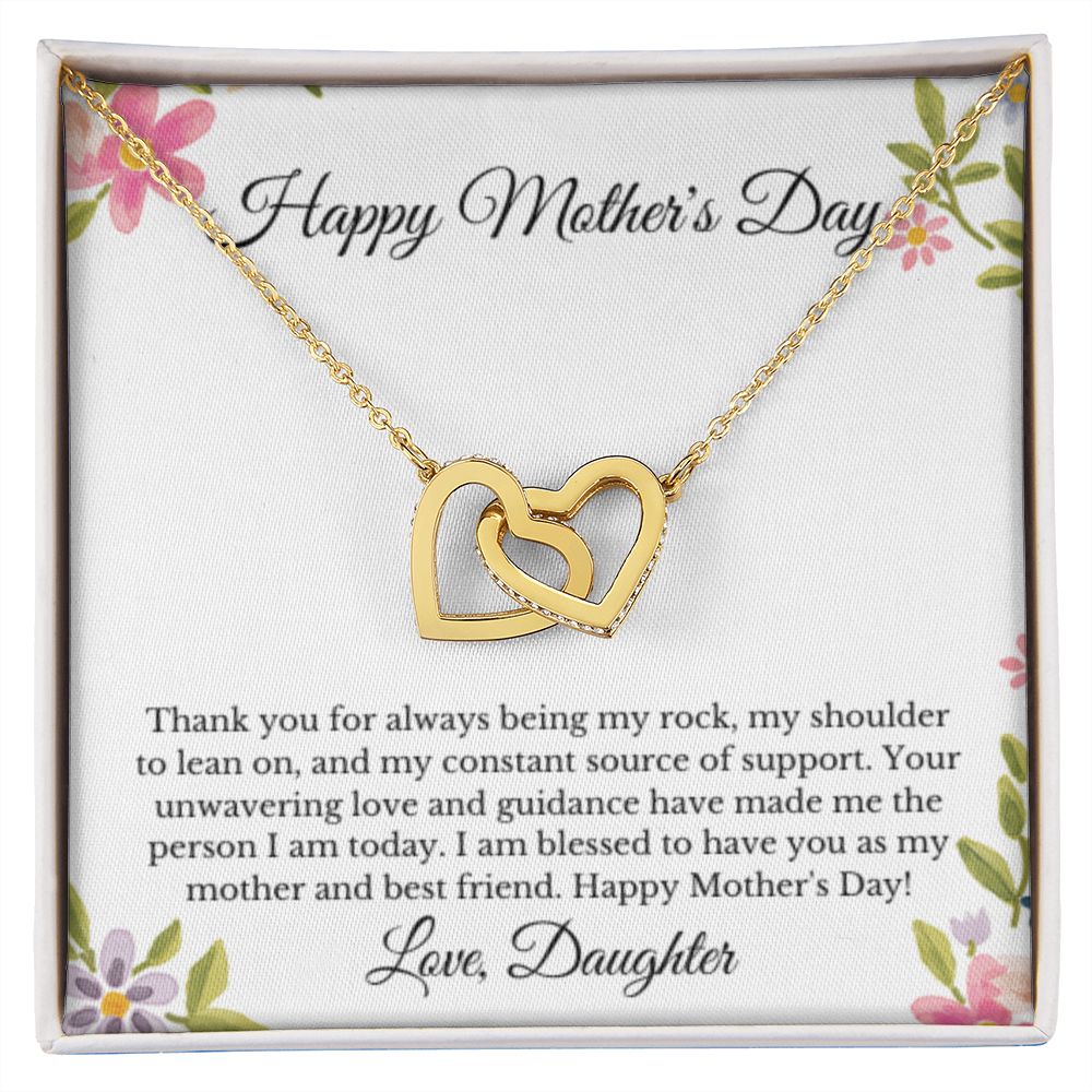 Interlocking Hearts, To Mom From Daughter Message Card Necklace, Mom Birthday Jewelry To Mom From Daughter Gifts, Mom Mother's Day Gifts From Daughter