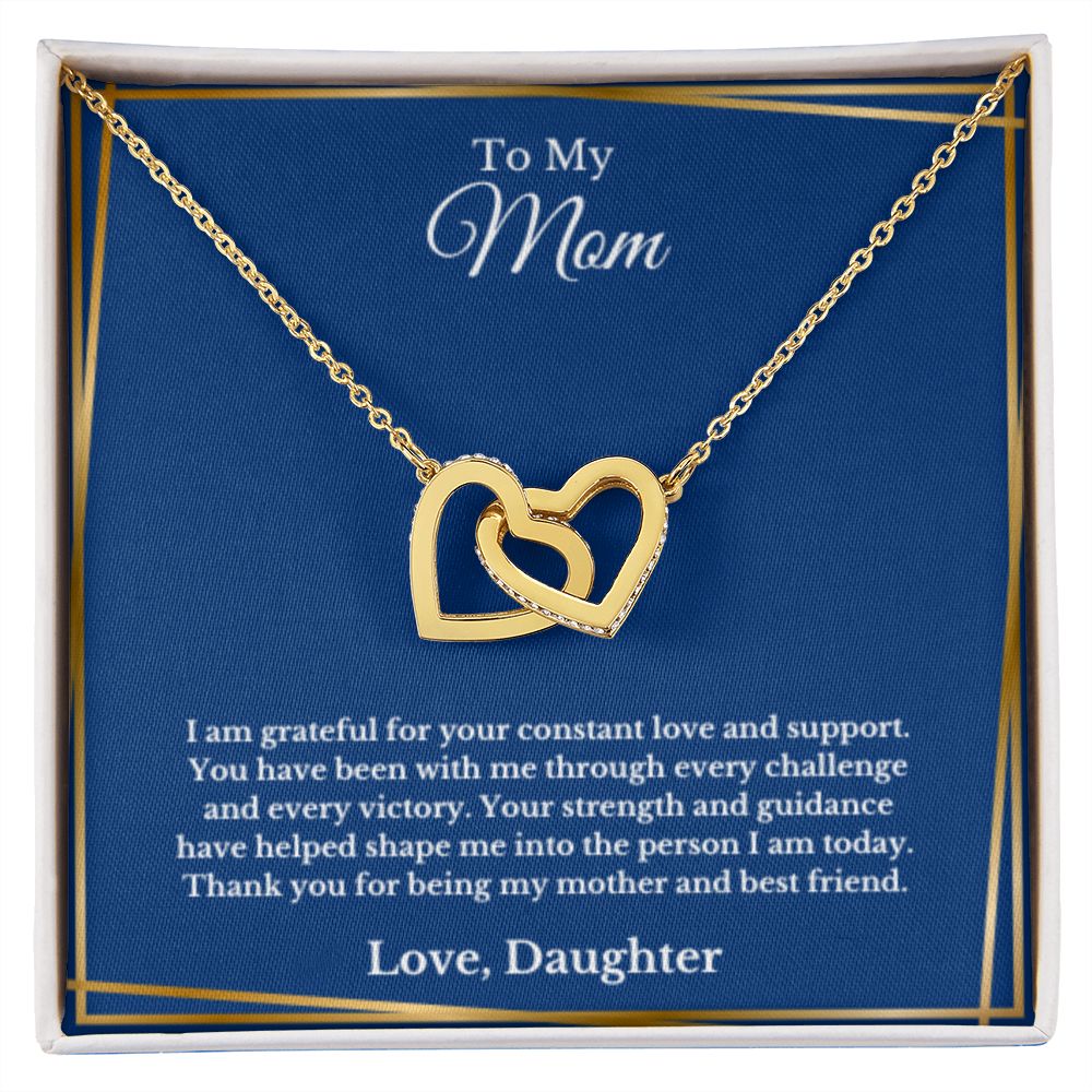 Interlocking Hearts, To Mom From Daughter Message Card Necklace, Mom Birthday Jewelry To Mom From Daughter Gifts, Mom Mother's Day Gifts From Daughter