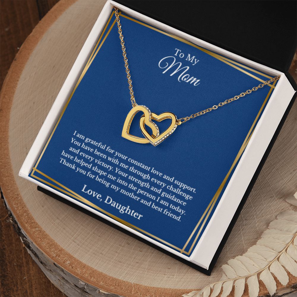 Interlocking Hearts, To Mom From Daughter Message Card Necklace, Mom Birthday Jewelry To Mom From Daughter Gifts, Mom Mother's Day Gifts From Daughter