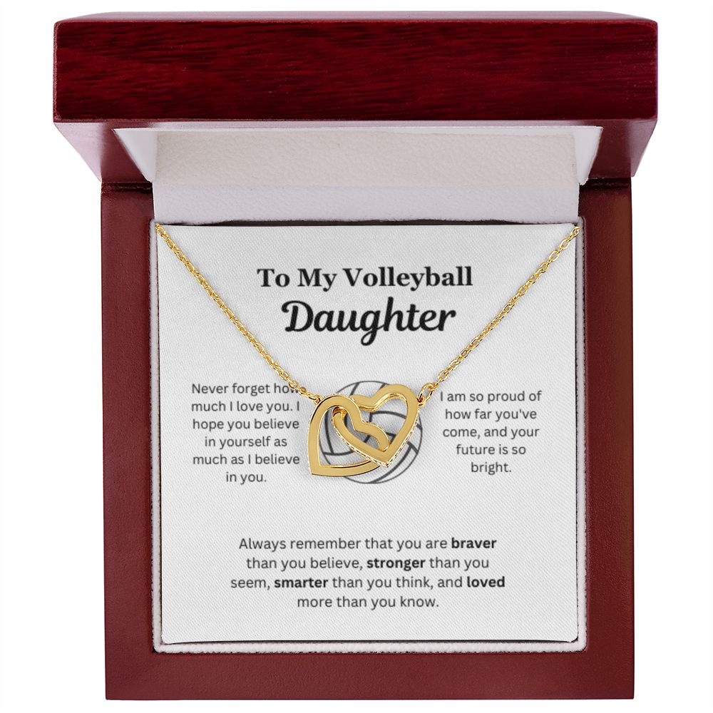 EllePendants To My Volleyball Daughter Necklace, Father Daughter Necklace, Mother Daughter Necklace, Daughter Birthday, Heart Jewelry, Gold Jewelry, Interlocking Hearts, Message Card Necklace