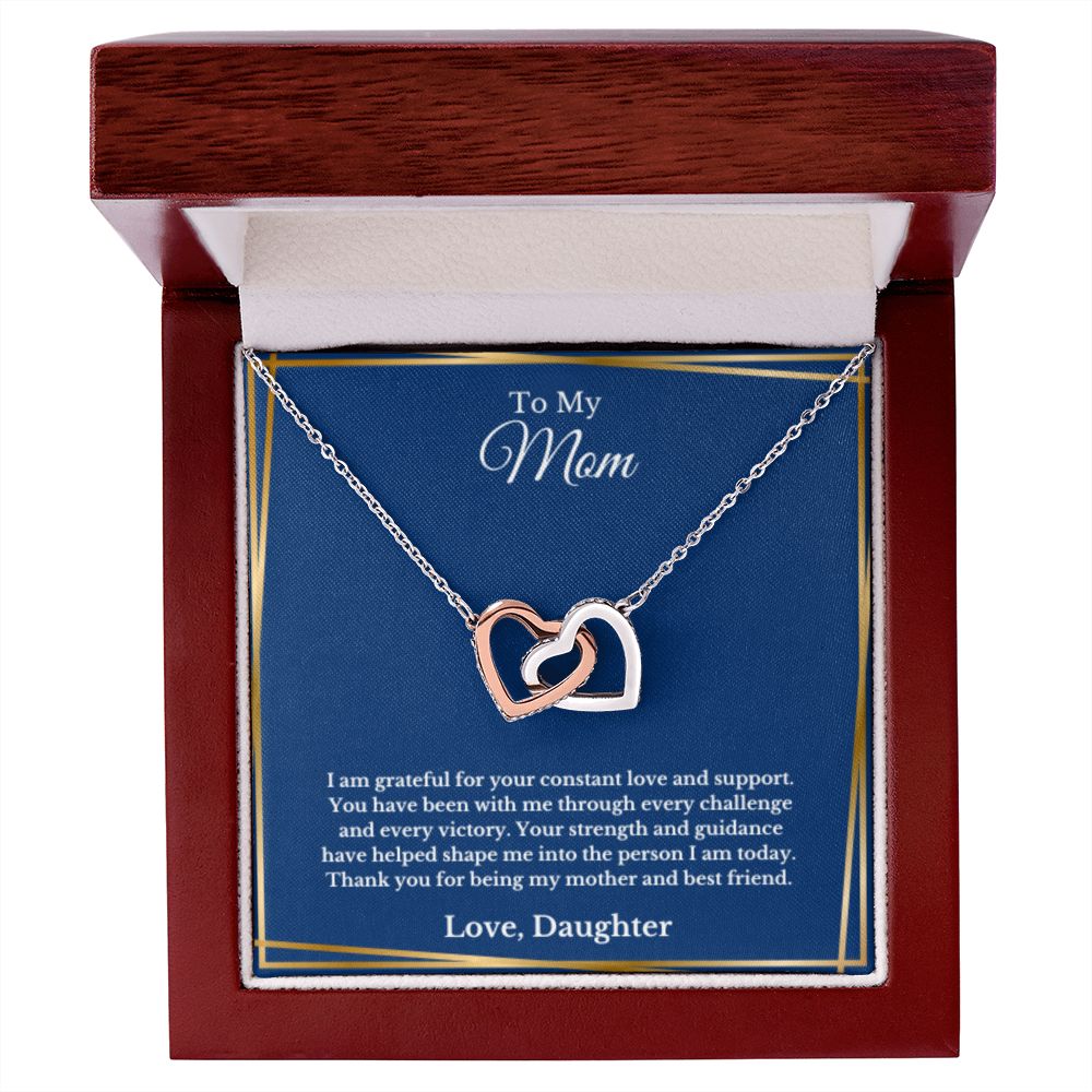 Interlocking Hearts, To Mom From Daughter Message Card Necklace, Mom Birthday Jewelry To Mom From Daughter Gifts, Mom Mother's Day Gifts From Daughter