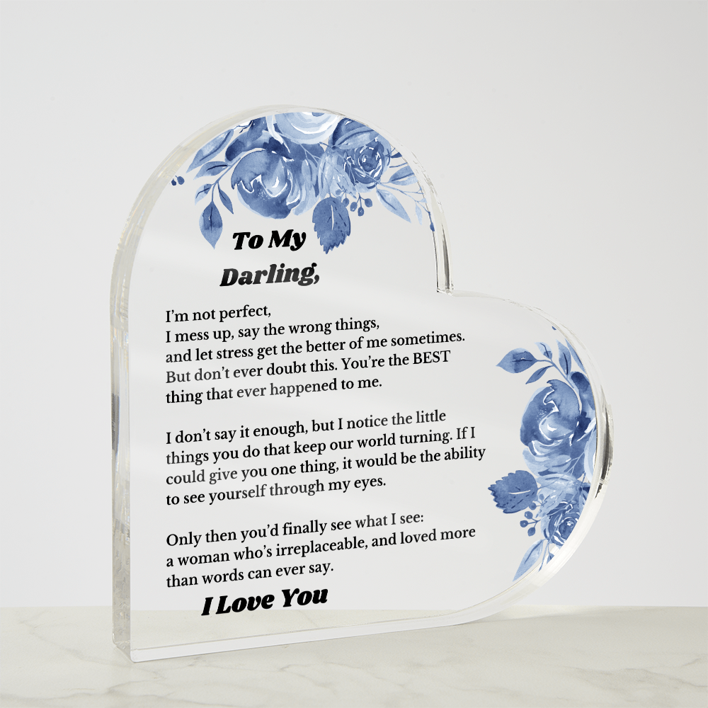 Gifts for Darling, Heart Acrylic for Wife From Husband, Anniversary Jewelry, Christmas Birthday for Her, To My Soulmate Gift, Valentines