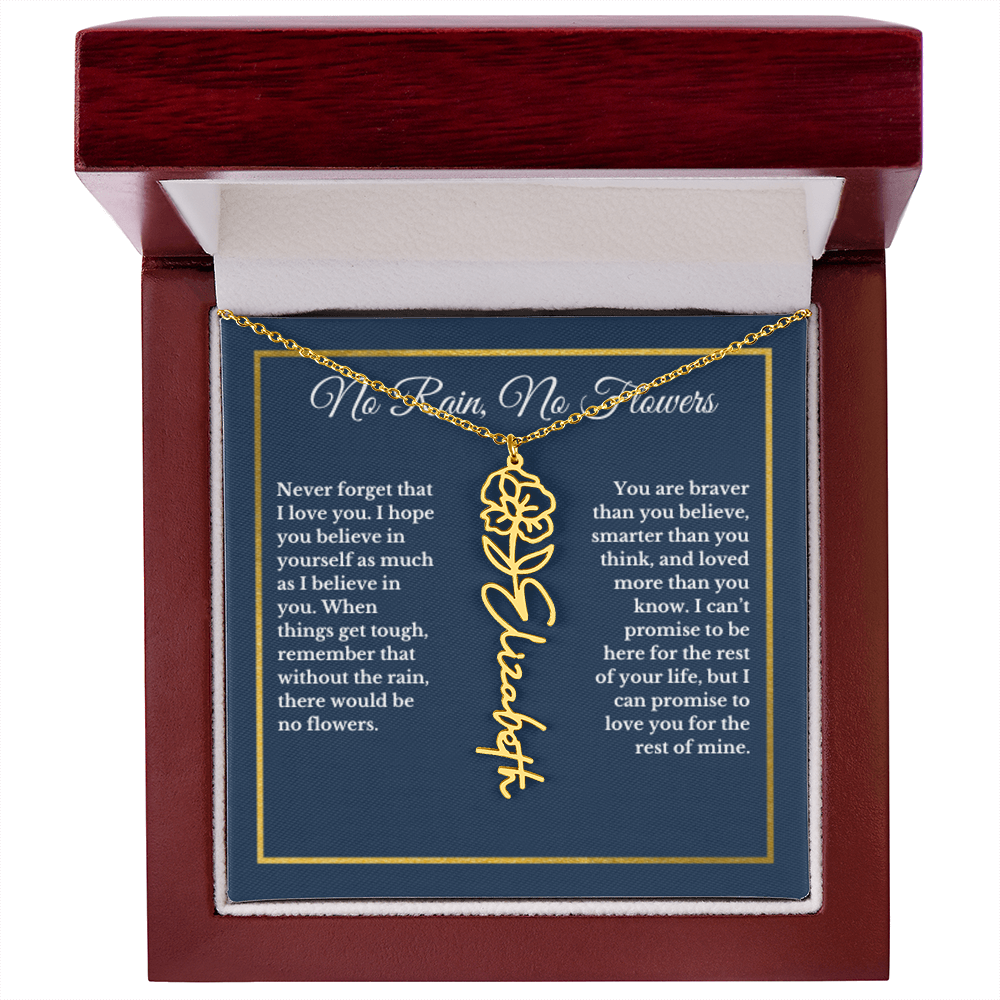 AUGUST Poppy Birthmonth Flower With Custom Name, Valentines Birthday Graduation Jewelry, For Her, Handwriting Necklace