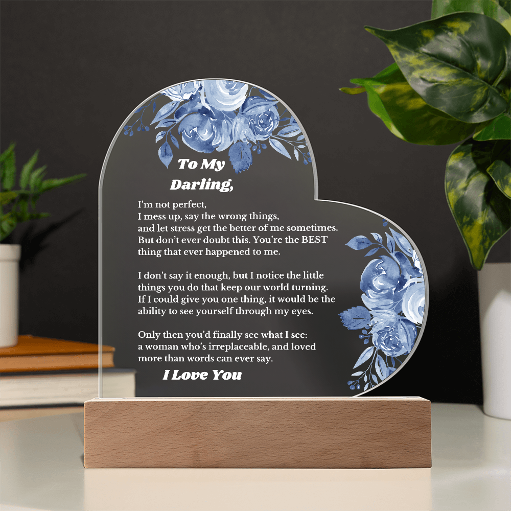 To My Darling From Husband, Boyfriend Luxury Plaque Gift Heart Light Up Led, for Her Birthday, Valentines, Christmas Gift, Message Gift