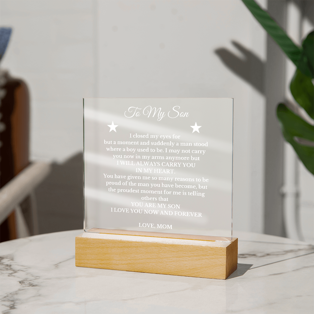 To My Son From Mom Luxury Plaque Gift , for Son from Mother, Son's Birthday, His Graduation, Christmas Gift for Son, Message Gift