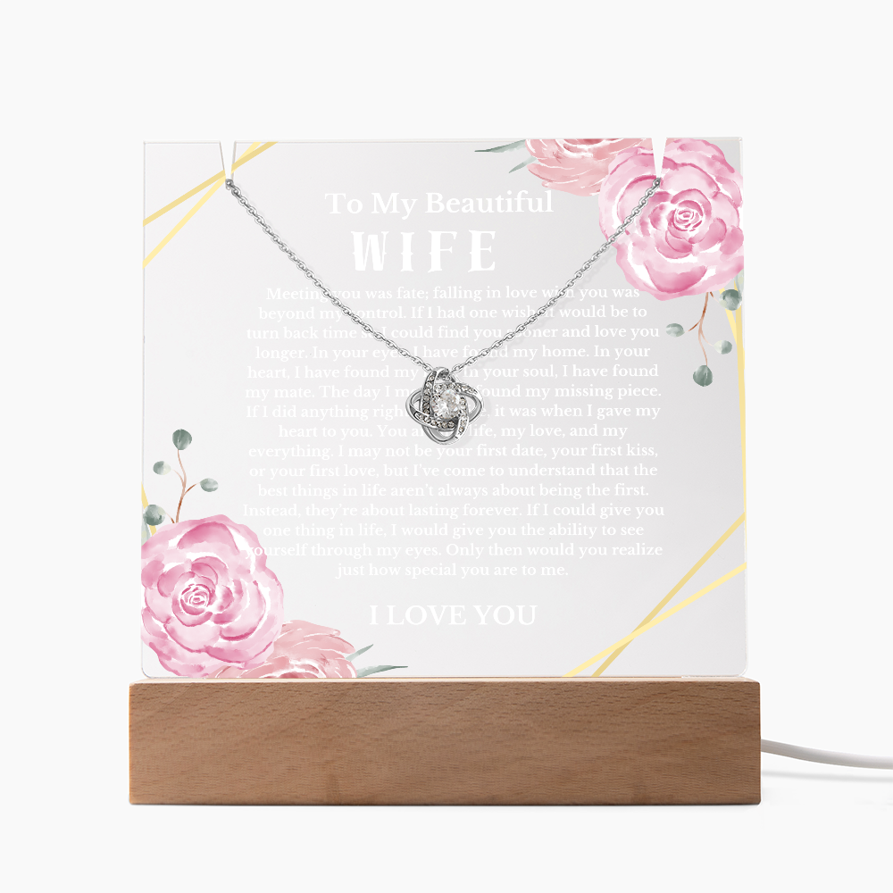 To My Beautiful Wife Acrylic Plaque Knot Necklace, Wife Birthday Gift, Valentines Gift for Soulmate, Anniversary Gift for Her, Future Wife, Girlfriend