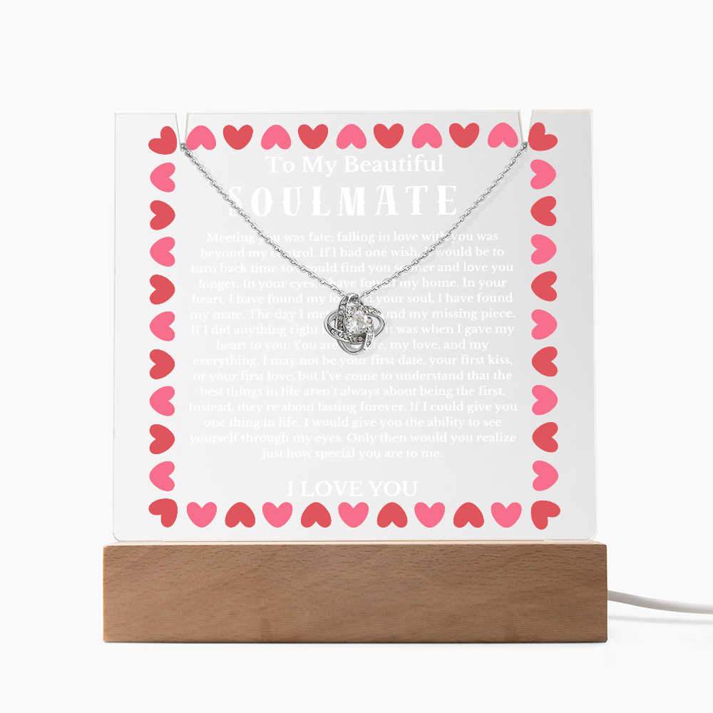 To My Beautiful Soulmate Acrylic Plaque Knot Necklace, Wife Birthday Gift, Valentines Gift for Soulmate, Anniversary Gift for Her, Future Wife, Girlfriend