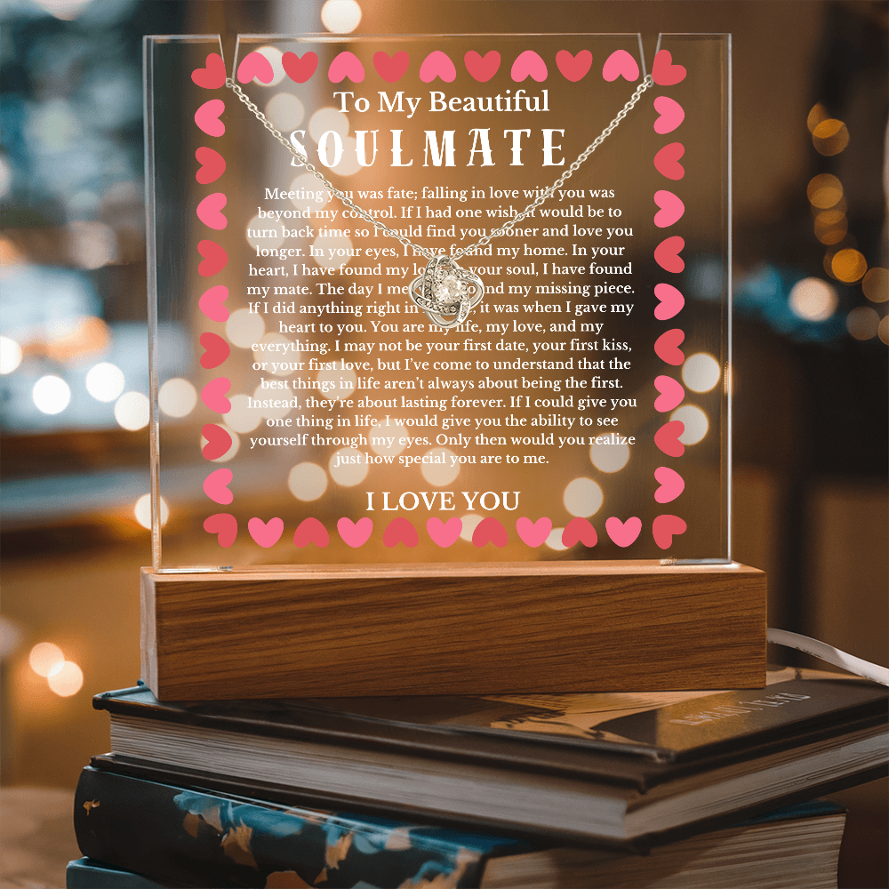 To My Beautiful Soulmate Acrylic Plaque Knot Necklace, Wife Birthday Gift, Valentines Gift for Soulmate, Anniversary Gift for Her, Future Wife, Girlfriend
