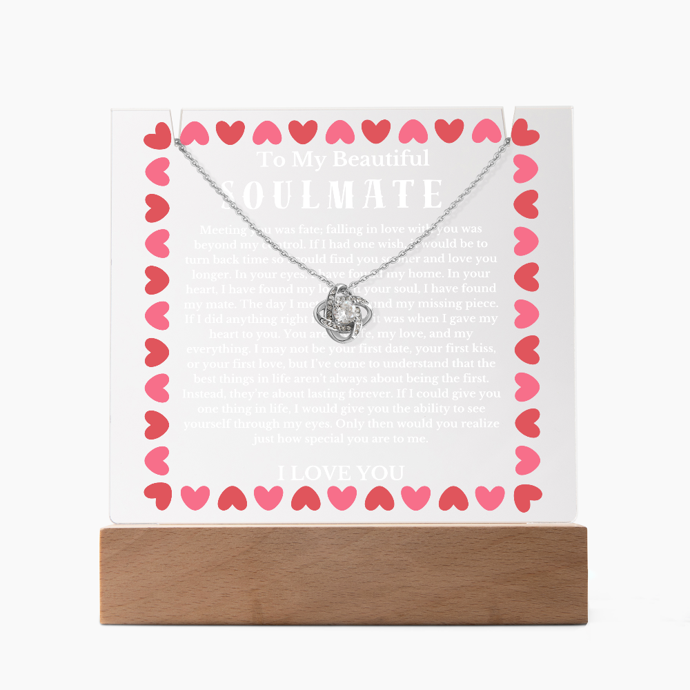 To My Beautiful Soulmate Acrylic Plaque Knot Necklace, Wife Birthday Gift, Valentines Gift for Soulmate, Anniversary Gift for Her, Future Wife, Girlfriend