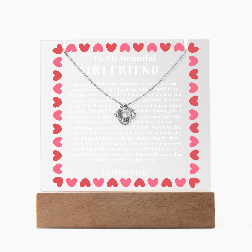 To My Beautiful Girlfriend Acrylic Plaque Knot Necklace, Wife Birthday Gift, Valentines Gift for Soulmate, Anniversary Gift for Her, Future Wife, Girlfriend