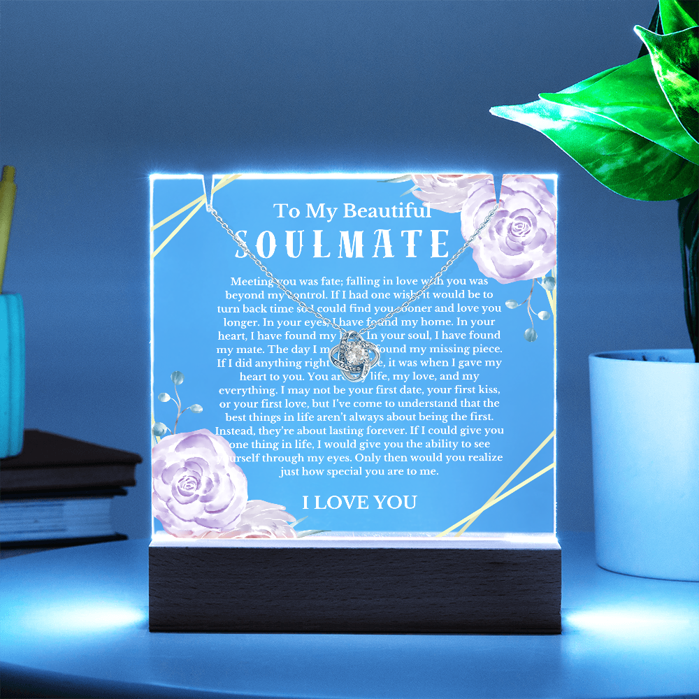 To My Beautiful Soulmate Acrylic Plaque Knot Necklace, Wife Birthday Gift, Valentines Gift for Soulmate, Anniversary Gift for Her, Future Wife, Girlfriend