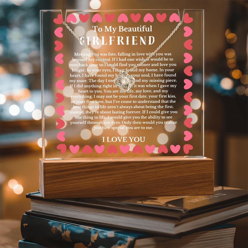 To My Beautiful Girlfriend Acrylic Plaque Knot Necklace, Wife Birthday Gift, Valentines Gift for Soulmate, Anniversary Gift for Her, Future Wife, Girlfriend