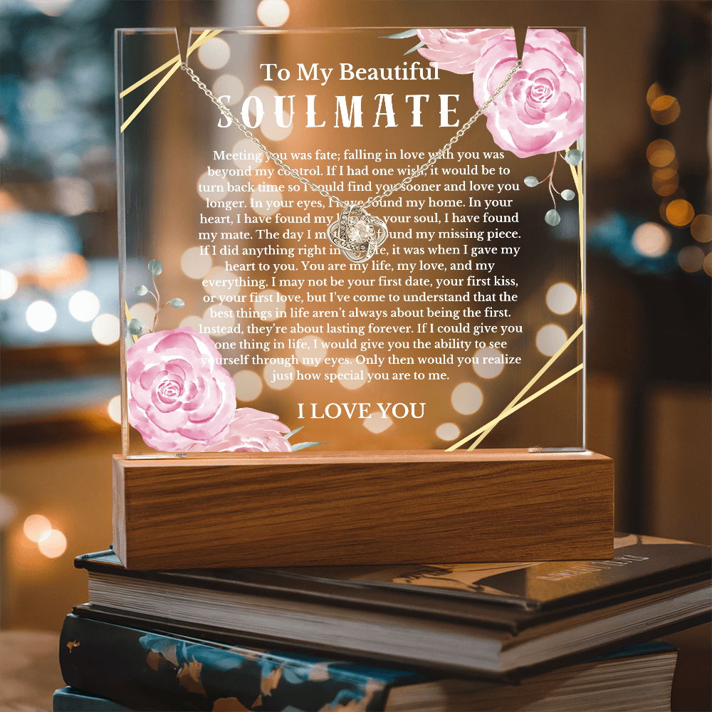 To My Beautiful Soulmate Acrylic Plaque Knot Necklace, Wife Birthday Gift, Valentines Gift for Soulmate, Anniversary Gift for Her, Future Wife, Girlfriend