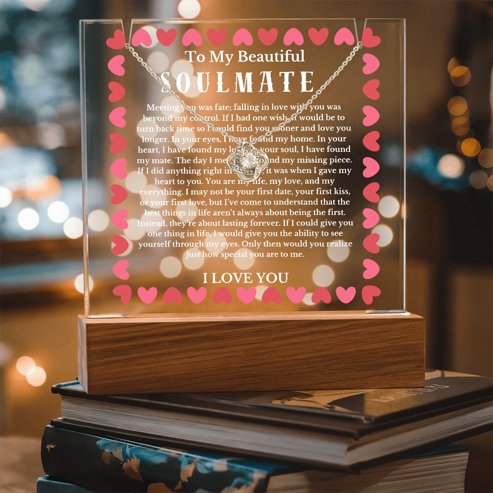 To My Beautiful Soulmate Acrylic Plaque Knot Necklace, Wife Birthday Gift, Valentines Gift for Soulmate, Anniversary Gift for Her, Future Wife, Girlfriend