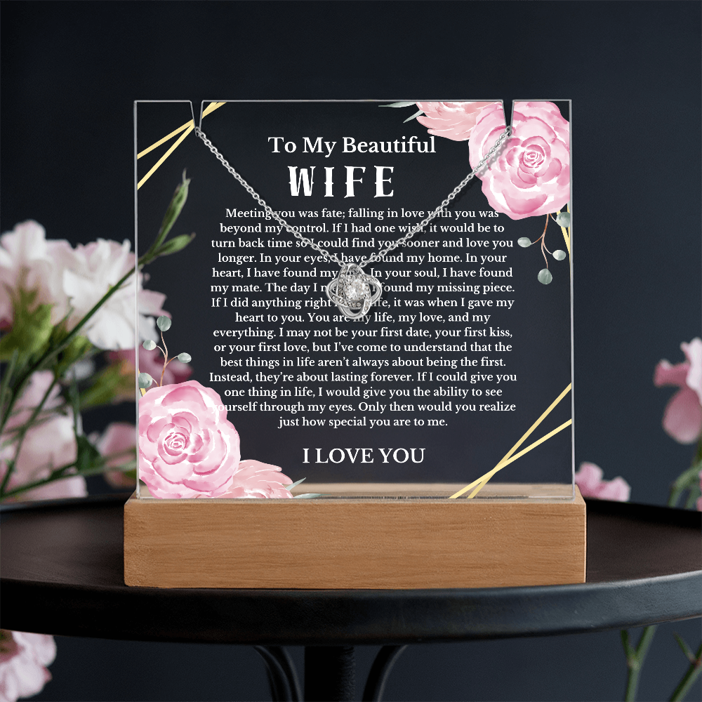 To My Beautiful Wife Acrylic Plaque Knot Necklace, Wife Birthday Gift, Valentines Gift for Soulmate, Anniversary Gift for Her, Future Wife, Girlfriend
