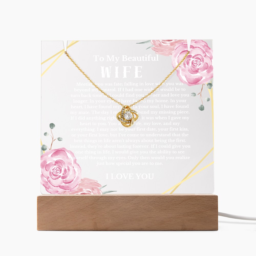 To My Beautiful Wife Acrylic Plaque Knot Necklace, Wife Birthday Gift, Valentines Gift for Soulmate, Anniversary Gift for Her, Future Wife, Girlfriend