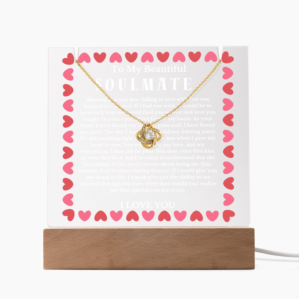 To My Beautiful Soulmate Acrylic Plaque Knot Necklace, Wife Birthday Gift, Valentines Gift for Soulmate, Anniversary Gift for Her, Future Wife, Girlfriend