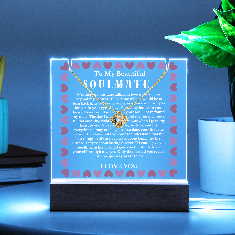 To My Beautiful Soulmate Acrylic Plaque Knot Necklace, Wife Birthday Gift, Valentines Gift for Soulmate, Anniversary Gift for Her, Future Wife, Girlfriend