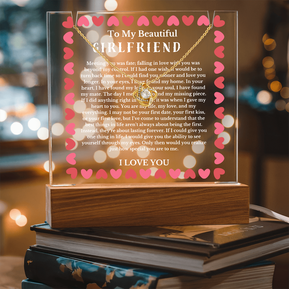 To My Beautiful Girlfriend Acrylic Plaque Knot Necklace, Wife Birthday Gift, Valentines Gift for Soulmate, Anniversary Gift for Her, Future Wife, Girlfriend