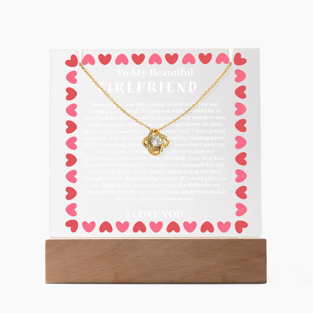 To My Beautiful Girlfriend Acrylic Plaque Knot Necklace, Wife Birthday Gift, Valentines Gift for Soulmate, Anniversary Gift for Her, Future Wife, Girlfriend
