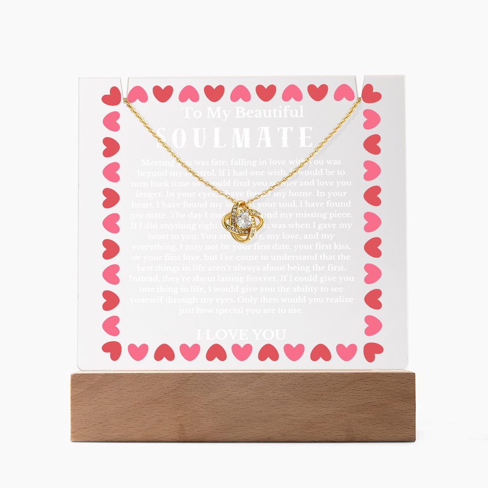 To My Beautiful Soulmate Acrylic Plaque Knot Necklace, Wife Birthday Gift, Valentines Gift for Soulmate, Anniversary Gift for Her, Future Wife, Girlfriend