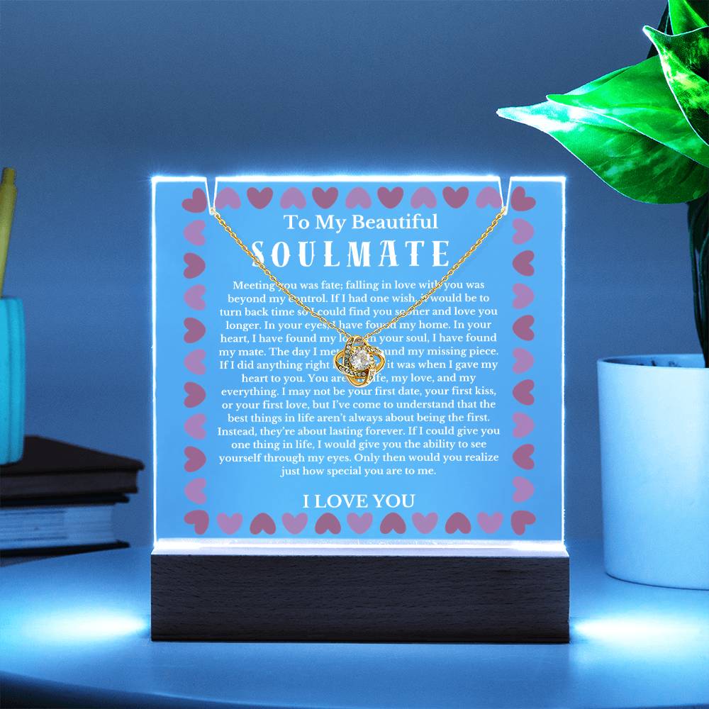 To My Beautiful Soulmate Acrylic Plaque Knot Necklace, Wife Birthday Gift, Valentines Gift for Soulmate, Anniversary Gift for Her, Future Wife, Girlfriend