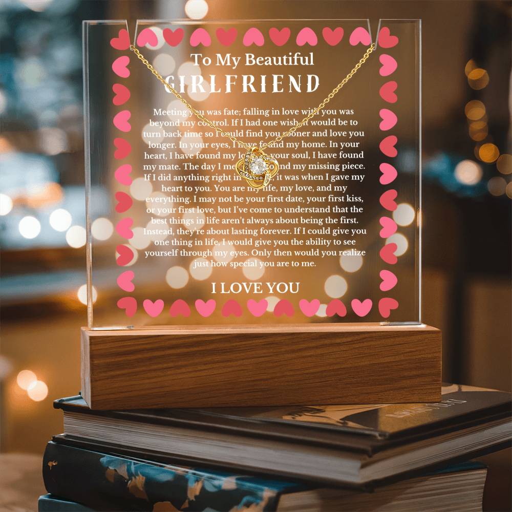 To My Beautiful Girlfriend Acrylic Plaque Knot Necklace, Wife Birthday Gift, Valentines Gift for Soulmate, Anniversary Gift for Her, Future Wife, Girlfriend