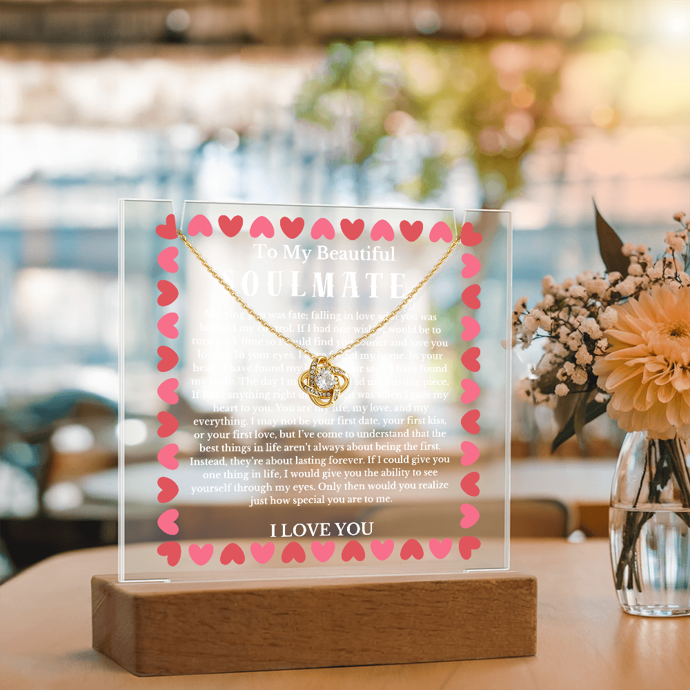 To My Beautiful Soulmate Acrylic Plaque Knot Necklace, Wife Birthday Gift, Valentines Gift for Soulmate, Anniversary Gift for Her, Future Wife, Girlfriend