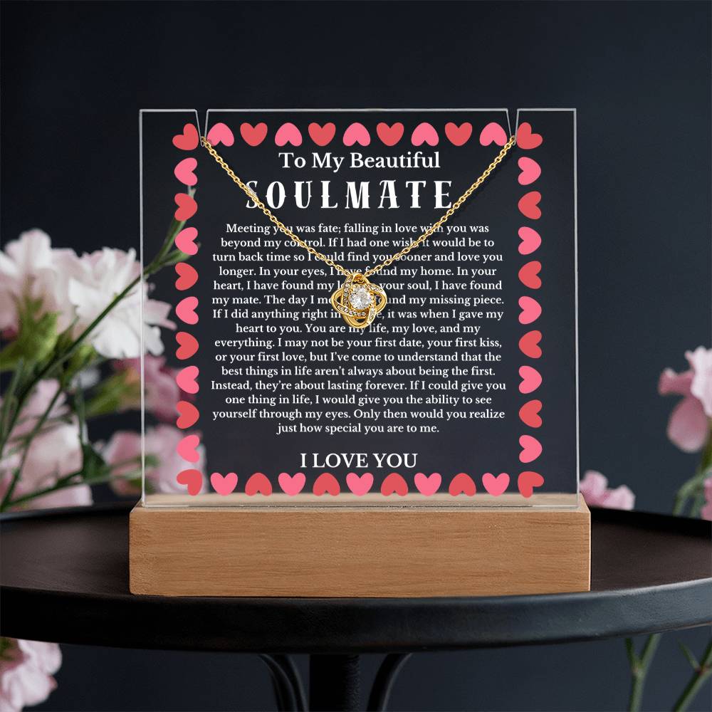 To My Beautiful Soulmate Acrylic Plaque Knot Necklace, Wife Birthday Gift, Valentines Gift for Soulmate, Anniversary Gift for Her, Future Wife, Girlfriend