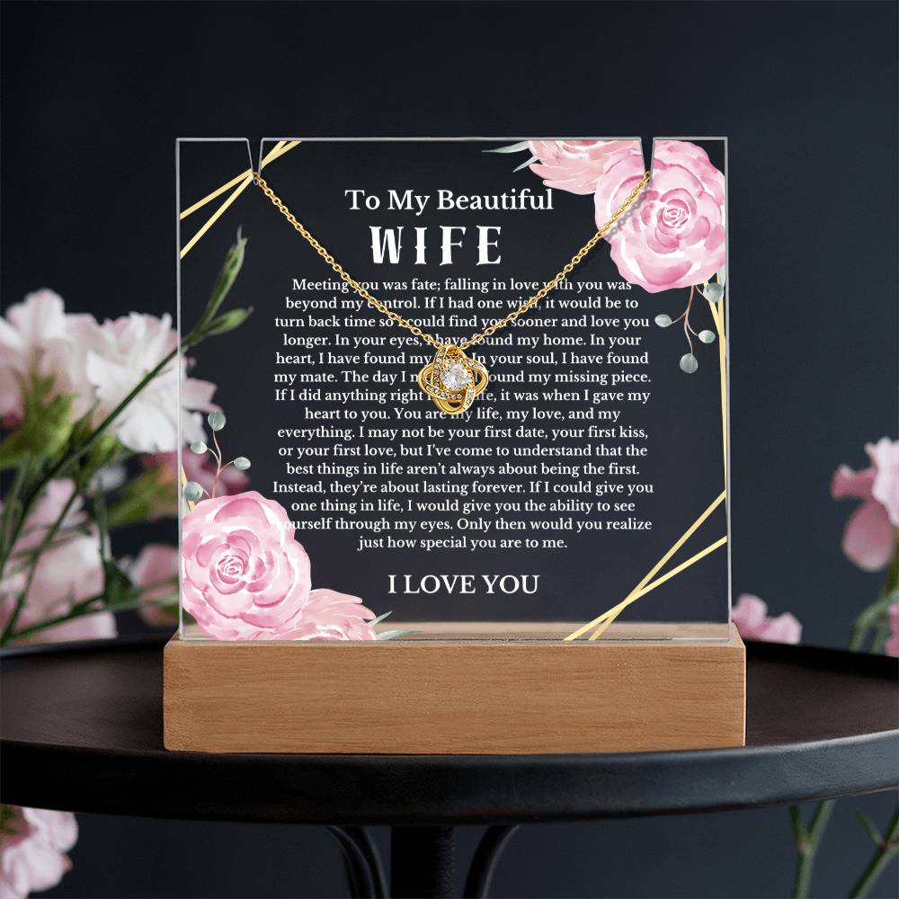 To My Beautiful Wife Acrylic Plaque Knot Necklace, Wife Birthday Gift, Valentines Gift for Soulmate, Anniversary Gift for Her, Future Wife, Girlfriend