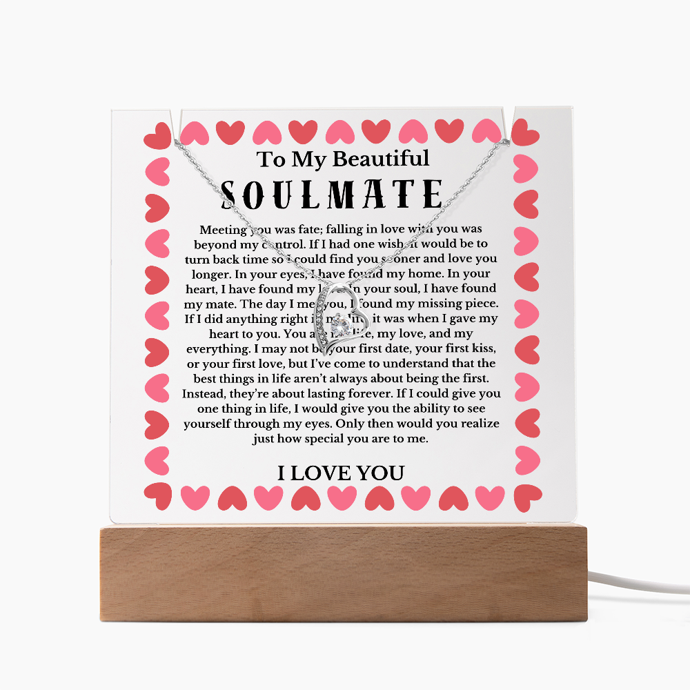 To My Beautiful Soulmate Acrylic Plaque Necklace, Wife Birthday Gift, Valentines Gift for Soulmate, Anniversary Gift for Her, Future Wife, Girlfriend